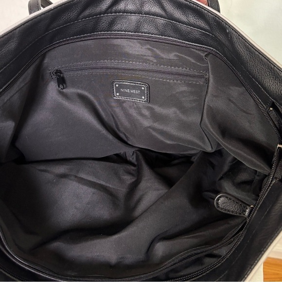 NINE WEST Vintage 90s Y2K faux leather light grey minimalist neutral tote bag - Picture 15 of 16